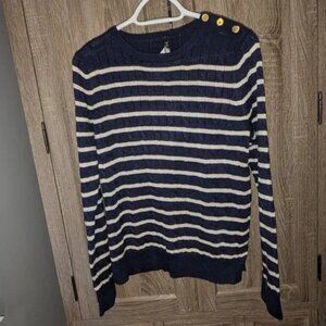 *3 FOR $9* NEW Lapis Navy Dark Striped Long Sleeve Knit Button Accent Sweater L